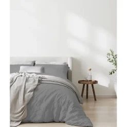 Parure de couette "Drift" pur coton teint lavé 57 fils/cm² toutes dimensions - Gris clair - Parure de couette 240 x 220 cm + 2 Tai