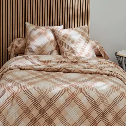 Parure de couette en flanelle au look graphique (260x240 cm - Beige foncé)