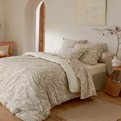 Parure de couette imprimée graphique (140x200 cm - Beige)
