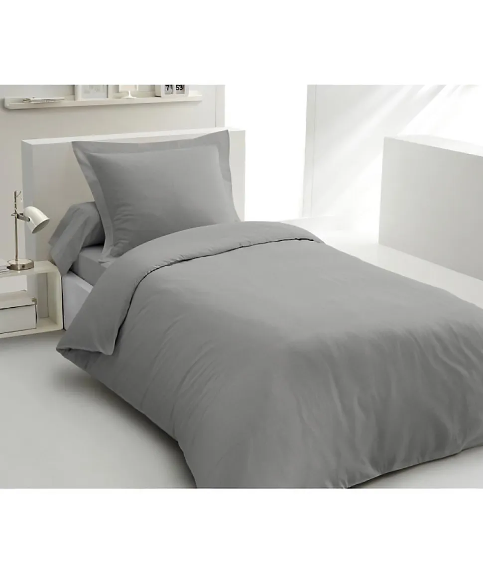 PARURE DE COUETTE LOVELY HOME - 140x200 cm - 100% COTON - GRIS CLAIR