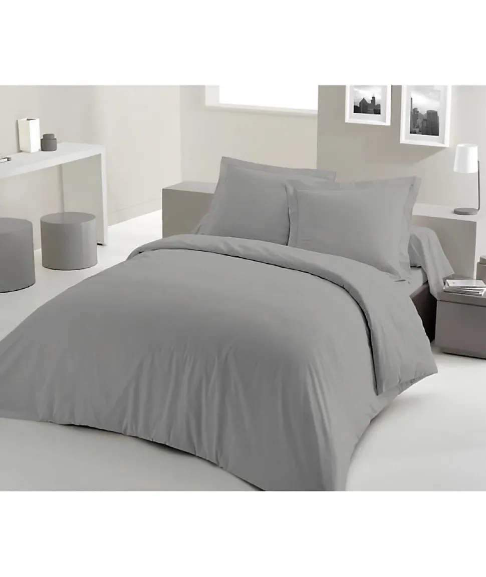 PARURE DE COUETTE LOVELY HOME - 220x240 cm - 100% COTON - GRIS CLAIR
