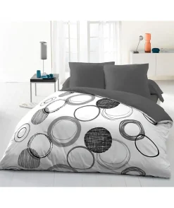 Parure de couette microfibre Audace - 1 housse de couette 220 x 240 cm + 2 taies d'oreiller 63 x 63 cm - Gris clair