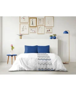 Parure de couette microfibre AMBROISIE - 1 housse de couette 220 x 240 cm + 2 taies d'oreiller 63 x 63 cm - Bleu