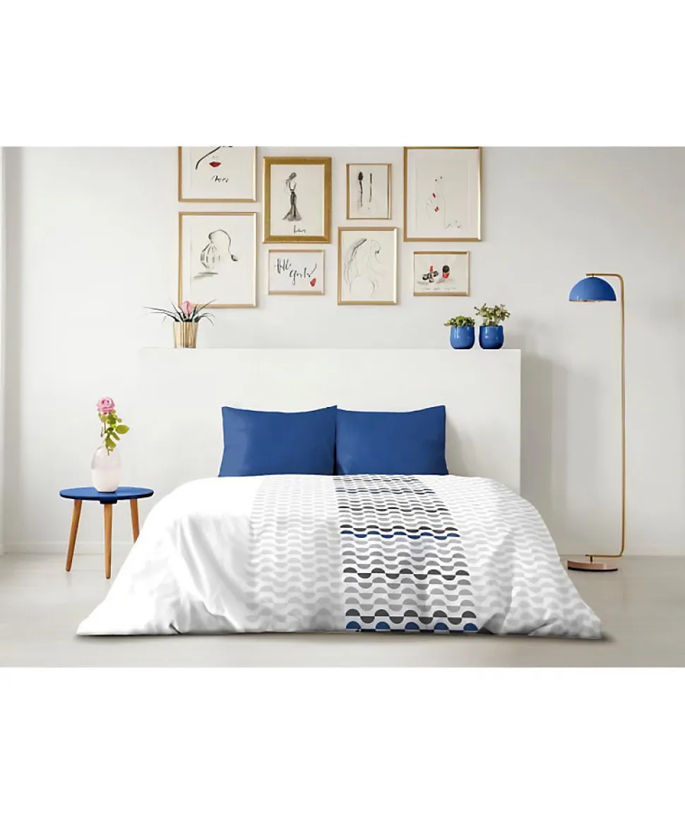 Parure de couette microfibre AMBROISIE - 1 housse de couette 220 x 240 cm + 2 taies d'oreiller 63 x 63 cm - Bleu