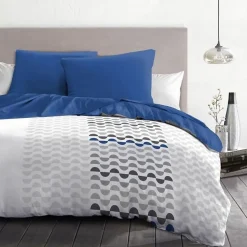 Parure de couette microfibre AMBROISIE - 1 housse de couette 220 x 240 cm + 2 taies d'oreiller 63 x 63 cm - Bleu