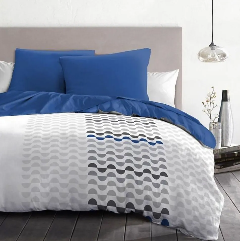 Parure de couette microfibre AMBROISIE - 1 housse de couette 220 x 240 cm + 2 taies d'oreiller 63 x 63 cm - Bleu