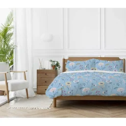 Parure de couette "Olia" toutes dimensions 100% Coton / 57 Fils/cm² - Olia Bleu - Parure de couette 260 x 240 cm + 2 Taies d'oreil