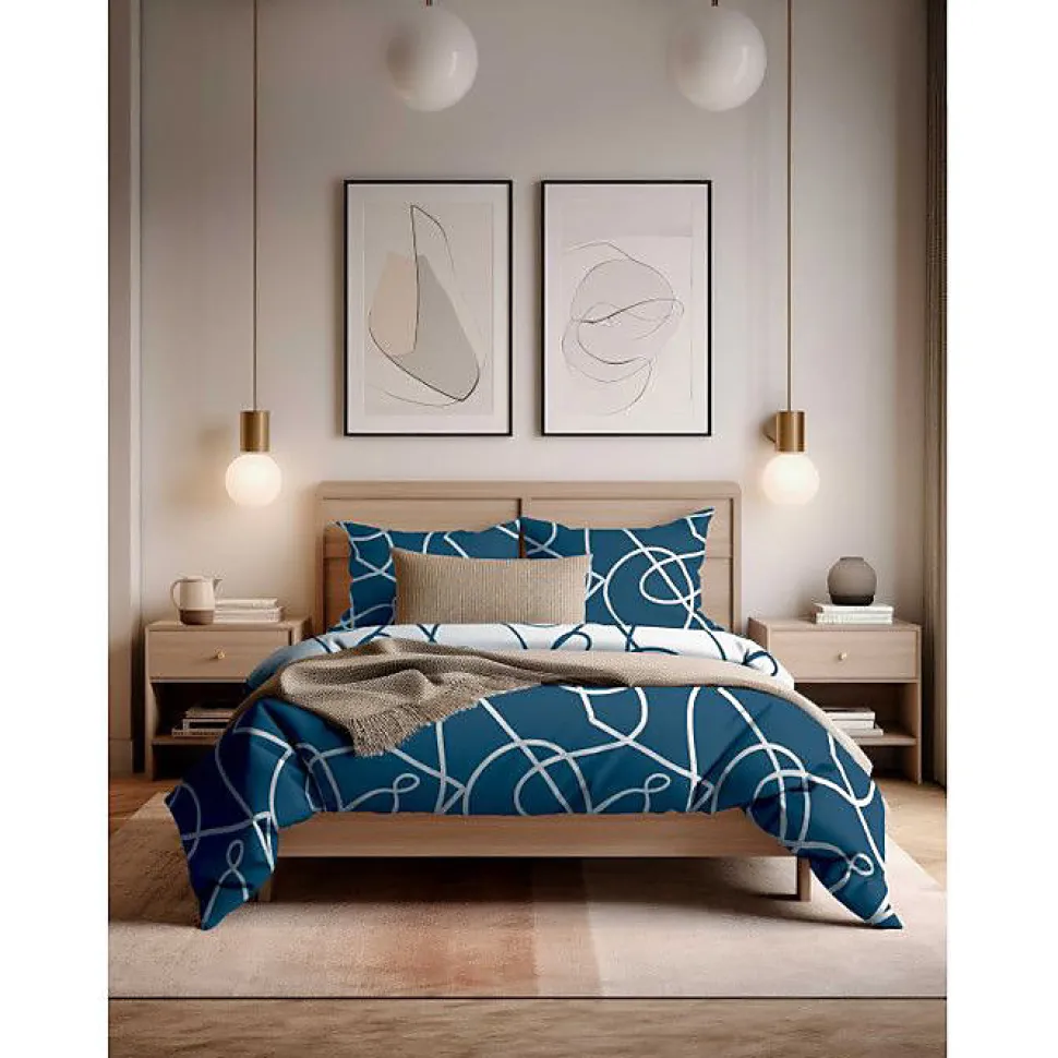 Parure de couette "Pablo" toutes dimensions 100% Coton / 57 Fils/cm² - Pablo Bleu - Parure de couette 240 x 220 cm + 2 Taies d'ore