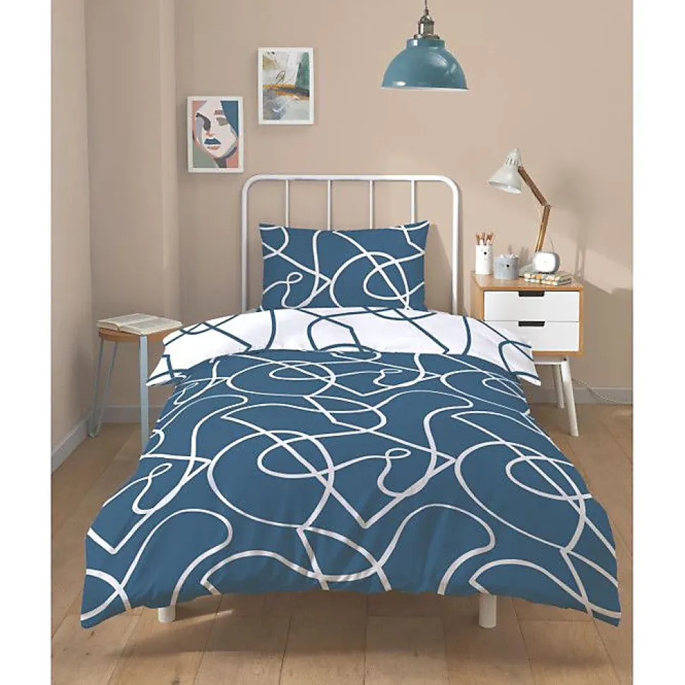 Parure de couette "Pablo" toutes dimensions 100% Coton / 57 Fils/cm² - Pablo Bleu - Parure de couette 140 x 200 cm + 1 Taie d'orei