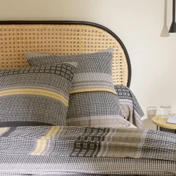 Parure de drap 3 pièces : drap 240x300 cm taies 65x65 cm 100% flanelle de coton JULES gris/jaune