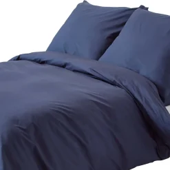 Parure de lit 100% coton égyptien 200 fils bleu marine, 155x220cm - HOMESCAPES