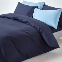 Parure de lit 100% coton égyptien 200 fils bleu marine, 260x220cm - HOMESCAPES