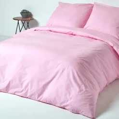 Parure de lit 100% coton égyptien 200 fils rose, 155x220cm - HOMESCAPES