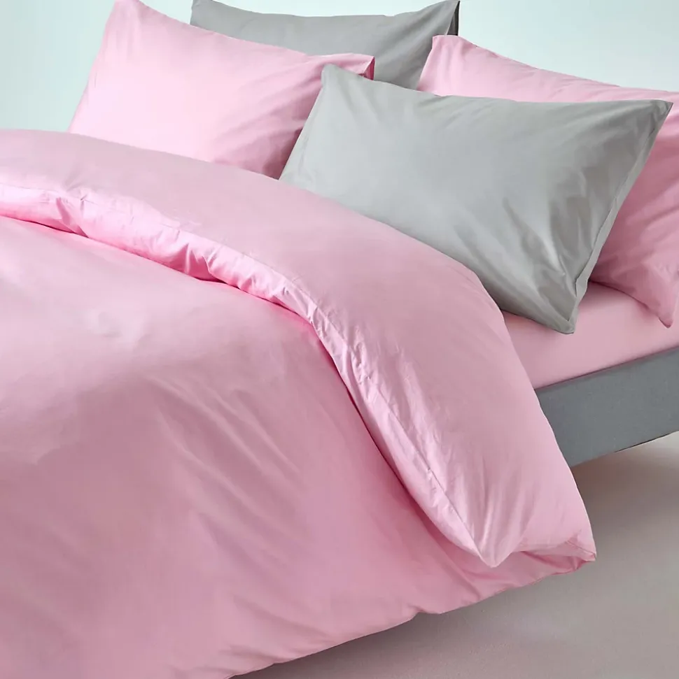 Parure de lit 100% coton égyptien 200 fils rose, 155x220cm - HOMESCAPES