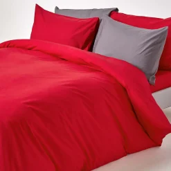 Parure de lit 100% coton égyptien 200 fils rouge, 200x200cm - HOMESCAPES