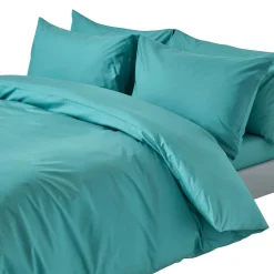 Parure de lit 100% coton égyptien 200 fils bleu canard, 230x220cm - HOMESCAPES