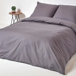 Parure de lit 100% coton égyptien 200 fils gris foncé, 240x220cm - HOMESCAPES