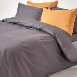 Parure de lit 100% coton égyptien 200 fils gris foncé, 230x220cm - HOMESCAPES