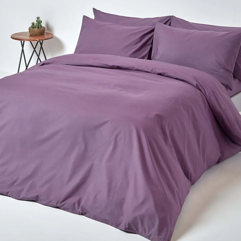 Parure de lit 100% coton égyptien 200 fils violet, 260x220cm - HOMESCAPES