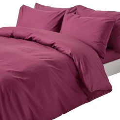 Parure de lit 100% coton égyptien 200 fils bordeaux, 260x220cm - HOMESCAPES