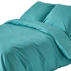 Parure de lit 100% coton égyptien 200 fils bleu canard, 155x220cm - HOMESCAPES