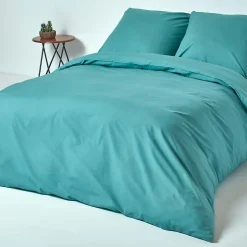 Parure de lit 100% coton égyptien 200 fils bleu canard, 155x220cm - HOMESCAPES