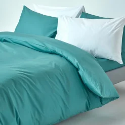 Parure de lit 100% coton égyptien 200 fils bleu canard, 155x220cm - HOMESCAPES