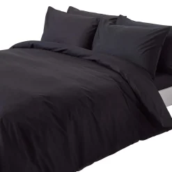 Parure de lit 100% coton égyptien 200 fils noir, 260x220cm - HOMESCAPES