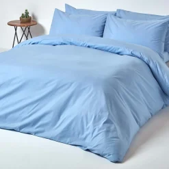 Parure de lit 100% coton égyptien 200 fils bleu, 135x200cm - HOMESCAPES