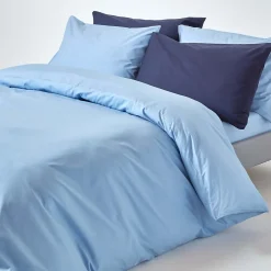 Parure de lit 100% coton égyptien 200 fils bleu, 135x200cm - HOMESCAPES