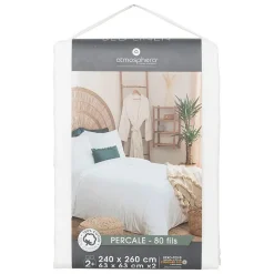 Parure de lit - percale - blanc - 260x240 cm - Atmosphera