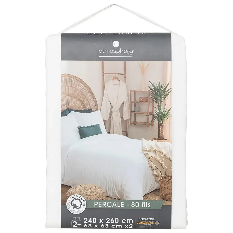 Parure de lit - percale - blanc - 260x240 cm - Atmosphera