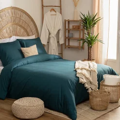 Parure de lit - percale - bleu - 260x240 cm - Atmosphera