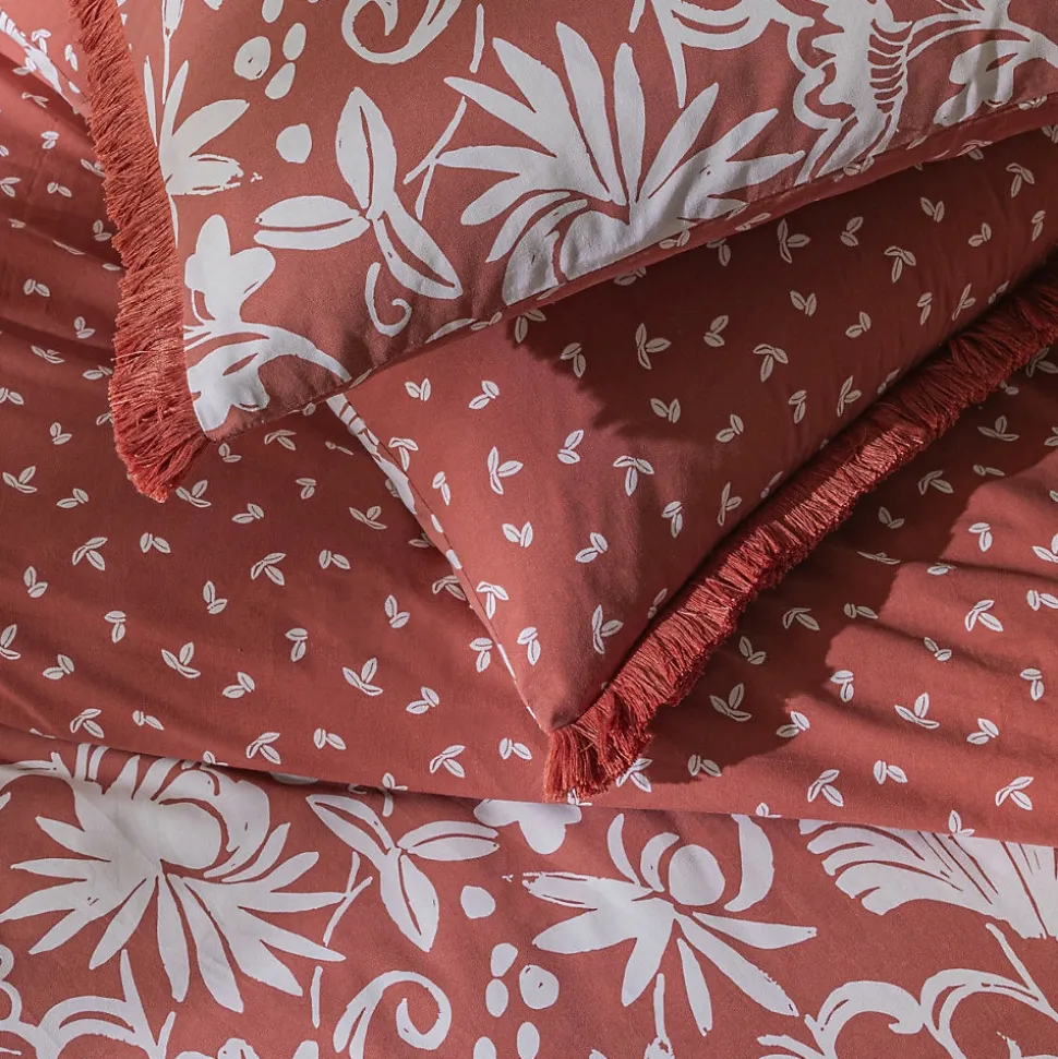 Parure de lit 2 personnes floral à franges en coton 240x220cm