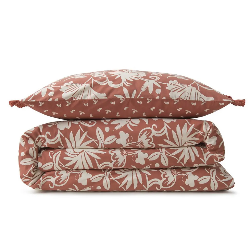 Parure de lit 2 personnes floral à franges en coton 240x220cm