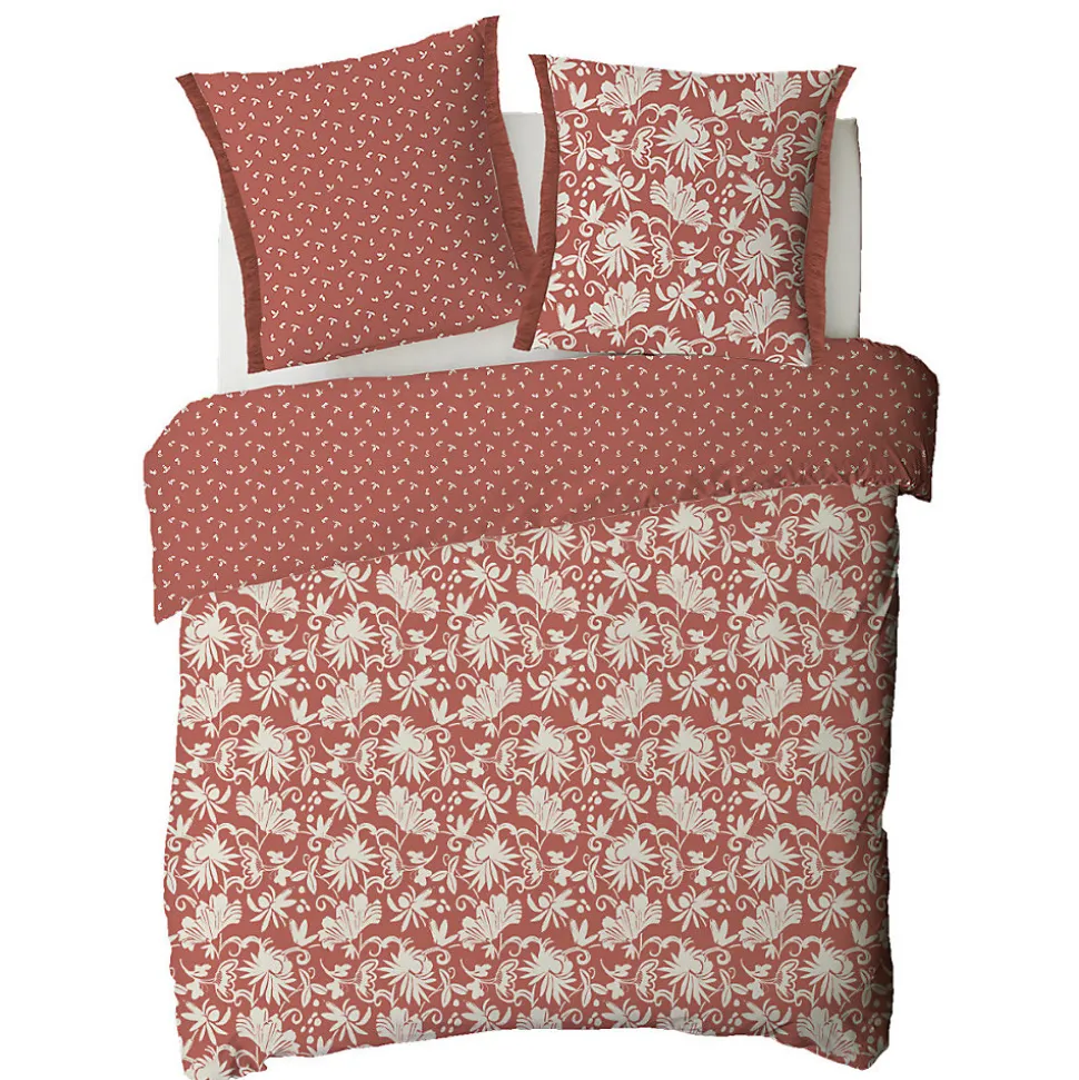 Parure de lit 2 personnes floral à franges en coton 240x220cm