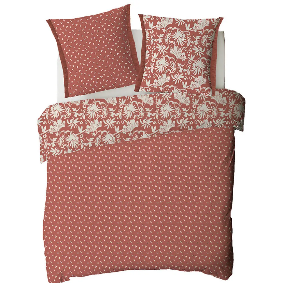 Parure de lit 2 personnes floral à franges en coton 240x220cm