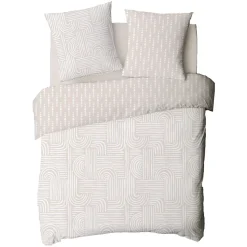 Parure de lit 2 personnes en coton 57 fils imprimé beige 240x220cm