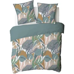Parure de lit 2 personnes végétal réversible unie 260x240cm