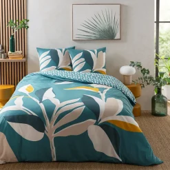Parure de lit 2 personnes tropical réversible feuilles 240x220cm
