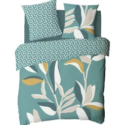 Parure de lit 2 personnes tropical réversible feuilles 240x220cm