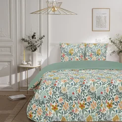 Parure de lit 2 personnes en satin de coton imprimé floral 260x240cm