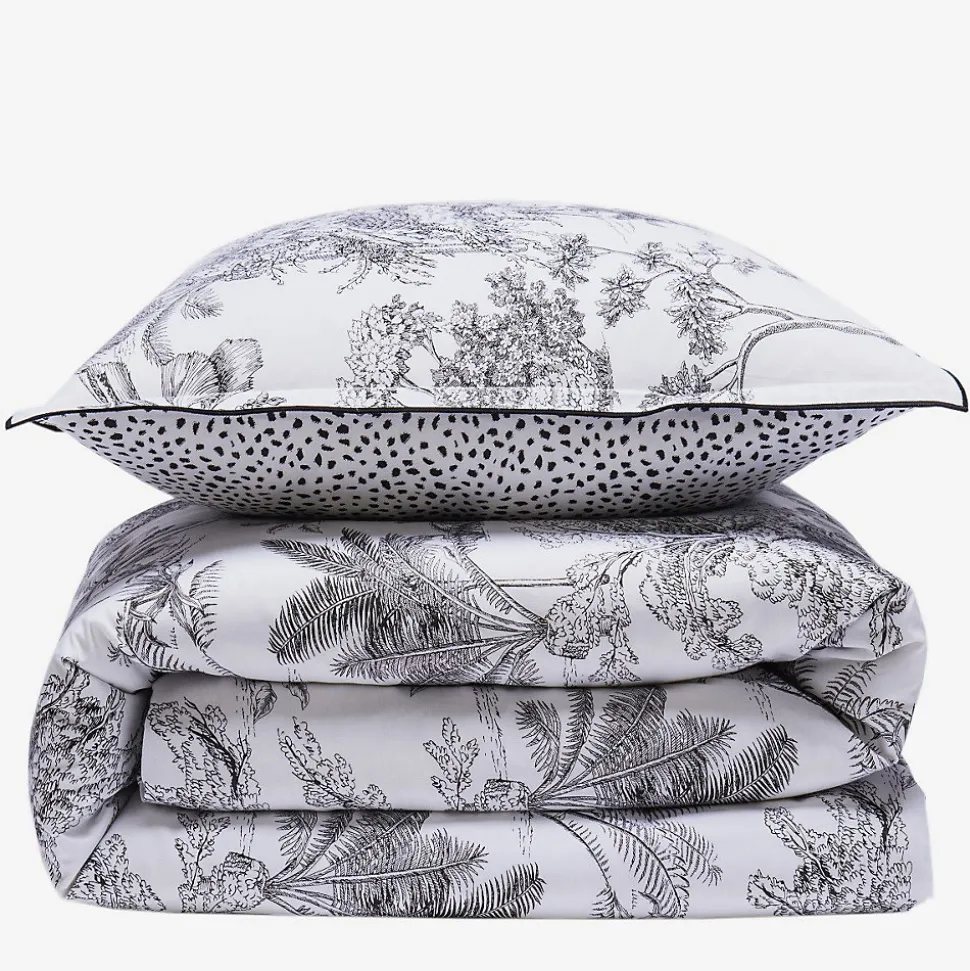 Parure de lit 2 personnes en coton 57 fils imprimé blanc 240x220cm