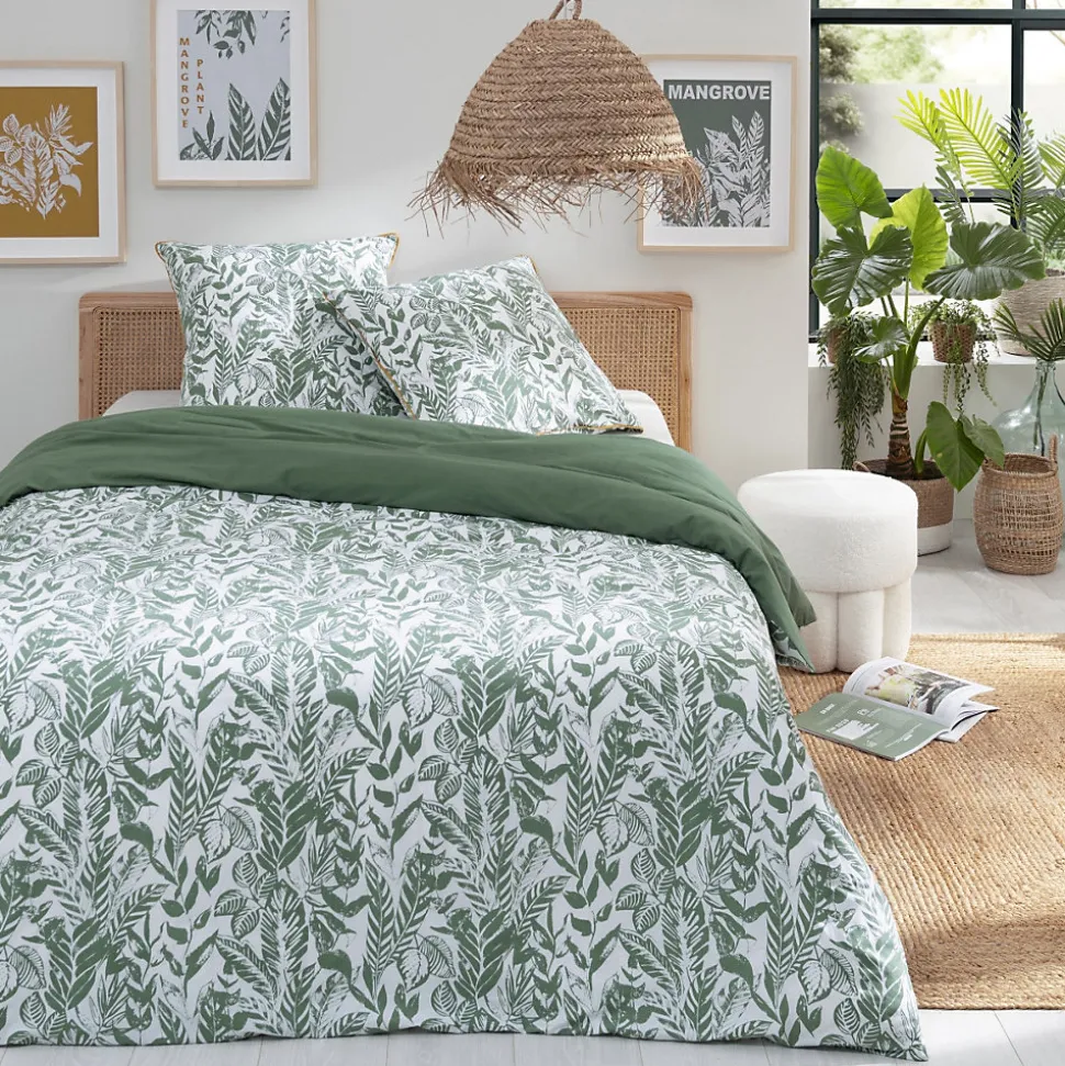 Parure de lit 2 personnes tropical réversible unie 240x220cm