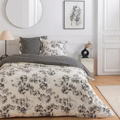 Parure de lit 2 personnes en coton 57 fils imprimé ecru 260x240cm