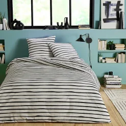 Parure de lit 2 personnes à rayures en polycoton 260x240cm