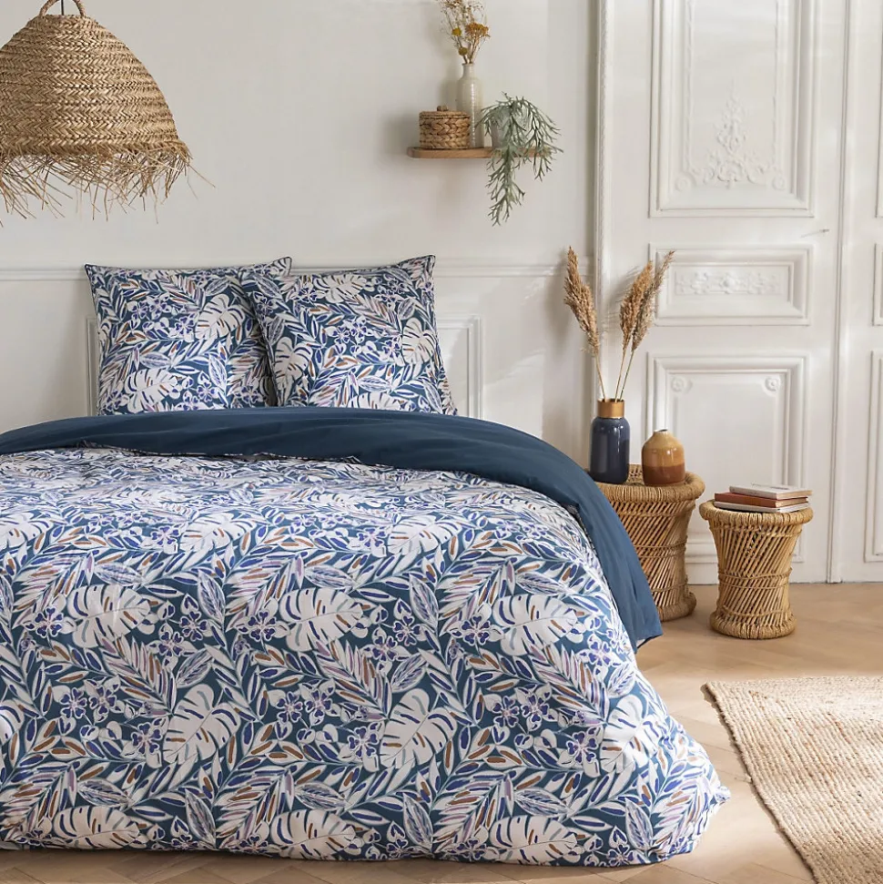 Parure de lit 2 personnes végétal réversible uni 240x220cm