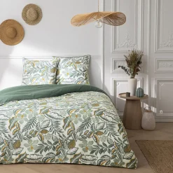 Parure de lit 2 personnes imprimé végétal réversible 260x240cm