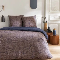 Parure de lit 2 personnes en coton 57 fils imprimé bleu 240x220cm