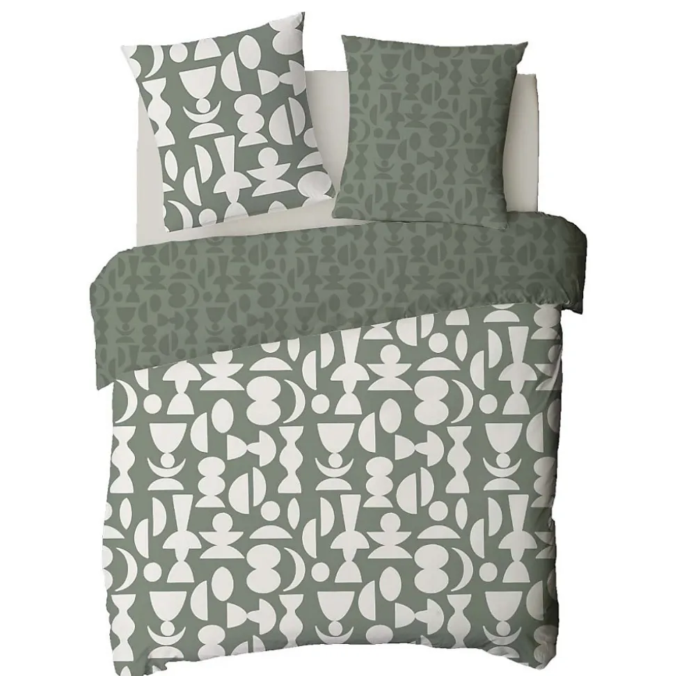 Parure de lit 2 personnes en coton 57 fils imprimé vert 240x220cm